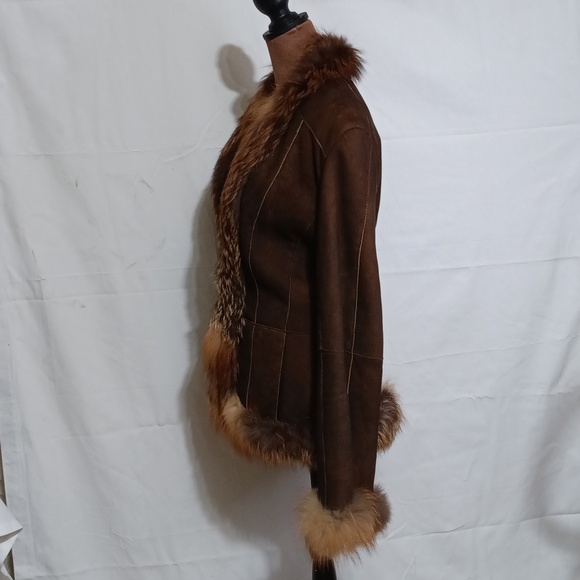 Iceberg Brown Fox Fur Trim Jacket | Luxury Fur-Trim Coat | Size S | Fall-Winter - Picture 4 of 9